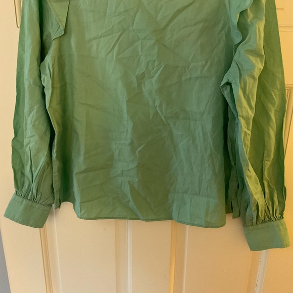EVERLANE The Wing-Shoulder Mock Neck Top Blouse Jade Green Size 00 NWT - Picture 5 of 9